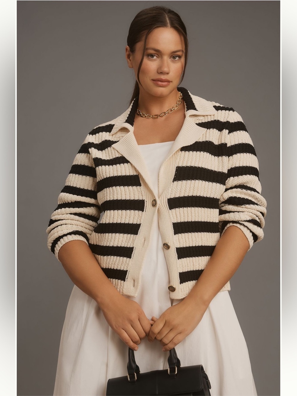 Maeve The Greta Polo Cardigan Sweater Stripe Chunky Knit Anthropologie
